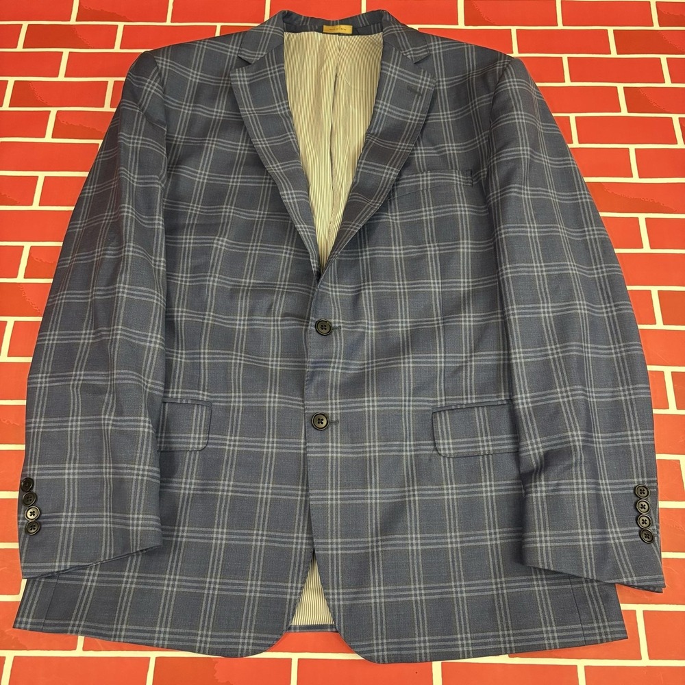 Brooks Brothers Blazer Sport Coat Mens 44R Blue Plaid Explorer Regent Stretch